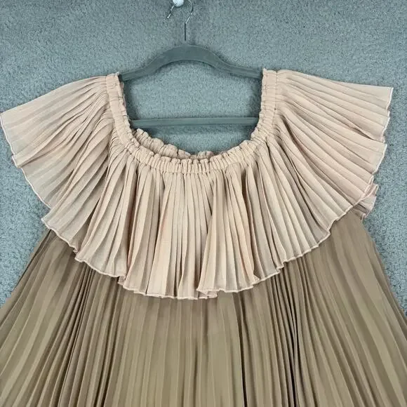 Delfi Collective Paige Dress Large Boho Off Shoulder Colorblock Pleat Retro USA - Picture 3 of 11